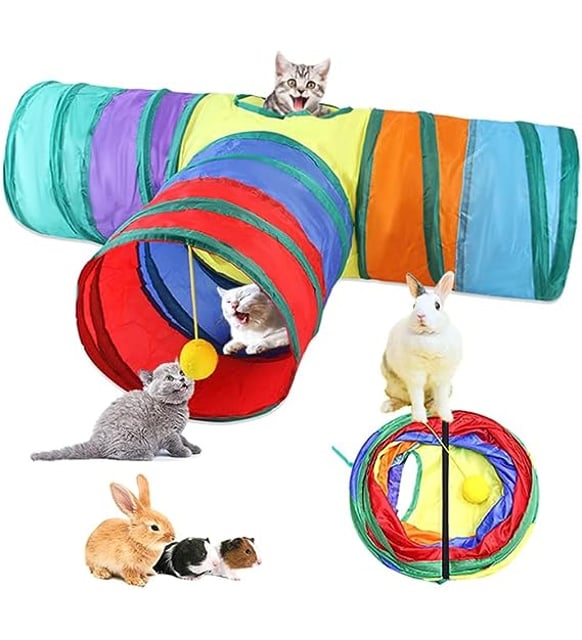 Gökkuşağı Desenli T Model Kedi Oyun Tüneli, Katlanabilir 50 x 75 cm - Görsel 5