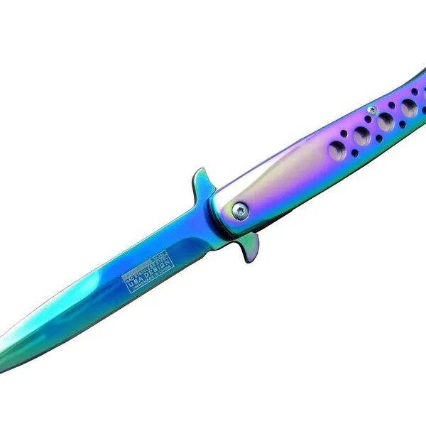 Tac-Force Tac Force Ti-Lite 1111 GK Gökkuşağı Kamp /  Çakısı 23cm- Yarı Otomatik, Kemerlikli, Metal Desenli Sap