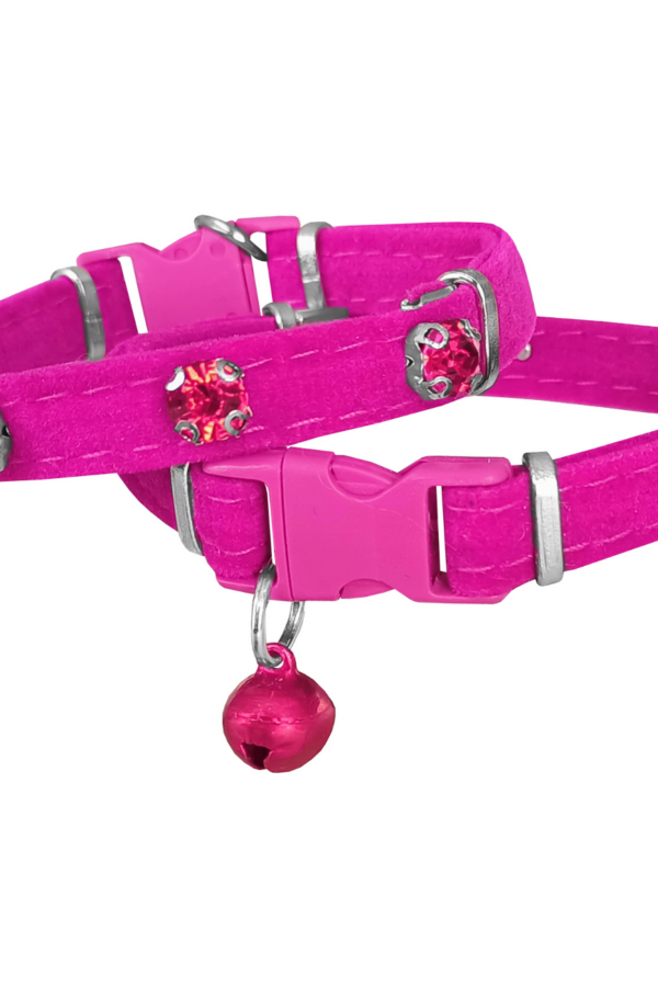 Kadife Kedi Boyun Tasması Taşlı 20-32 cm Pembe