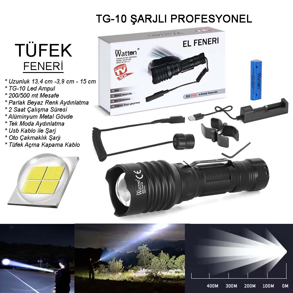 Tg-10 Şarjlı Profesyonel Feneri Wt-620