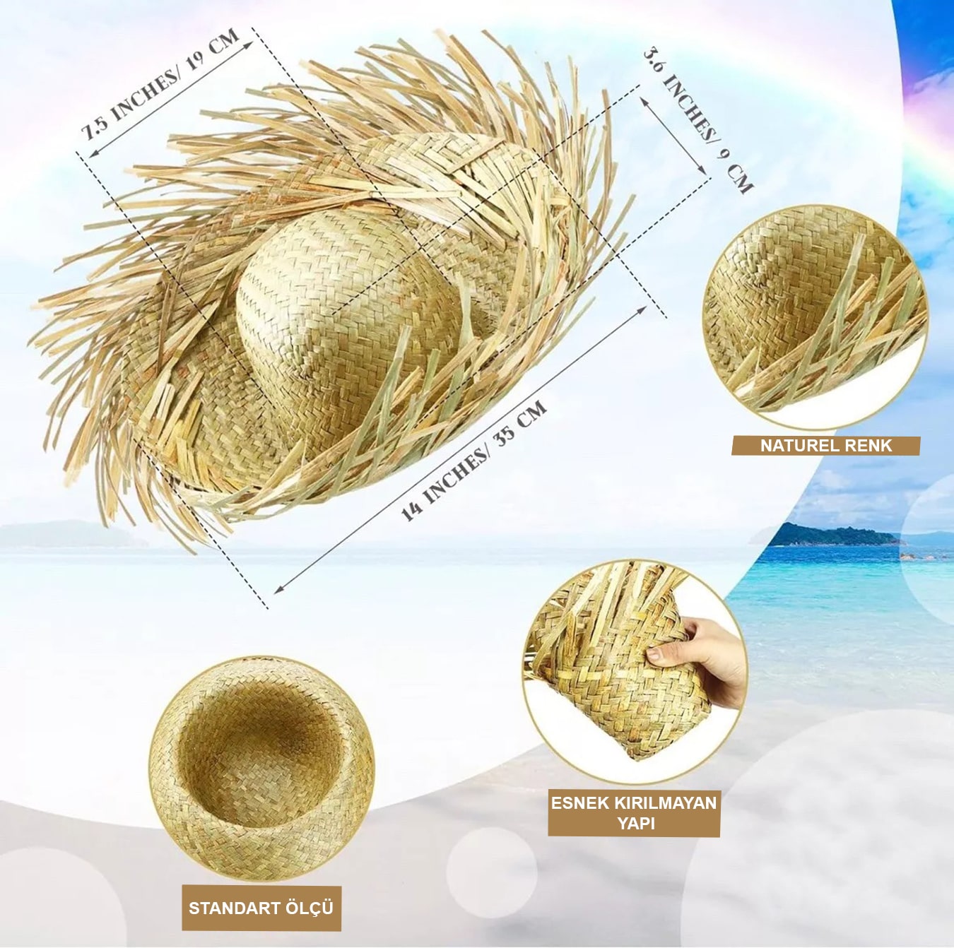 Tropikal Parti Naturel Hasır Hawaii sı 13x36 cm - Görsel 5