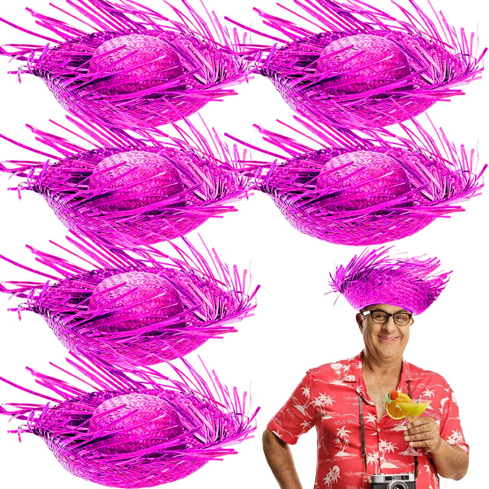 Tropikal Parti Pembe Fuşya Hasır Hawaii sı 13x36 cm - Görsel 2