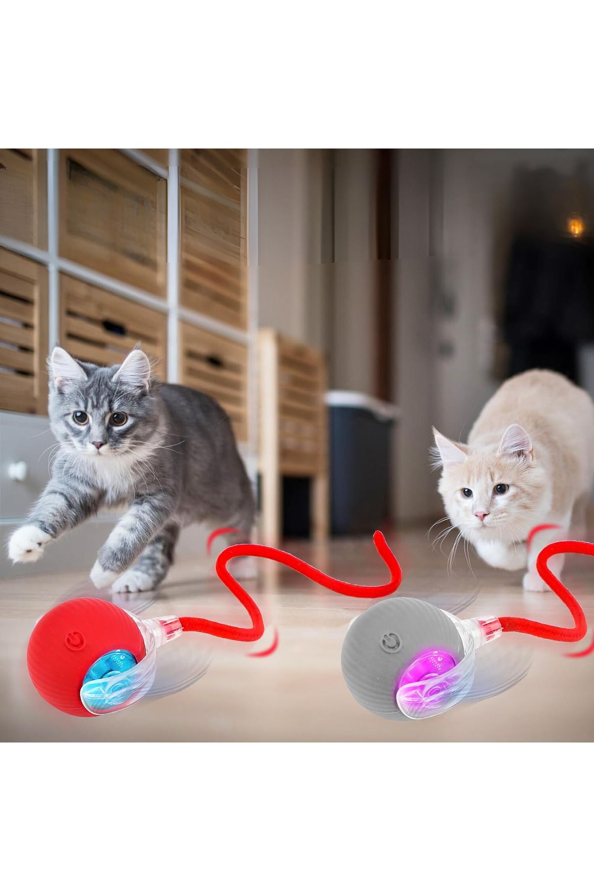Hareketli Şarjlı Işıklı 360 Derece Dönen Akıllı Oyun Topu Kuyruklu İnteraktif Kedi Köpek Oyun Topu - Görsel 3