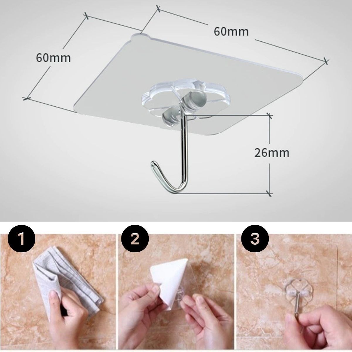 10'lu Şeffaf Kendinden Yapışkanlı Güçlü Askı sı, Banyo Organizer, İz Bırakmaz Pratik Askı - Görsel 5