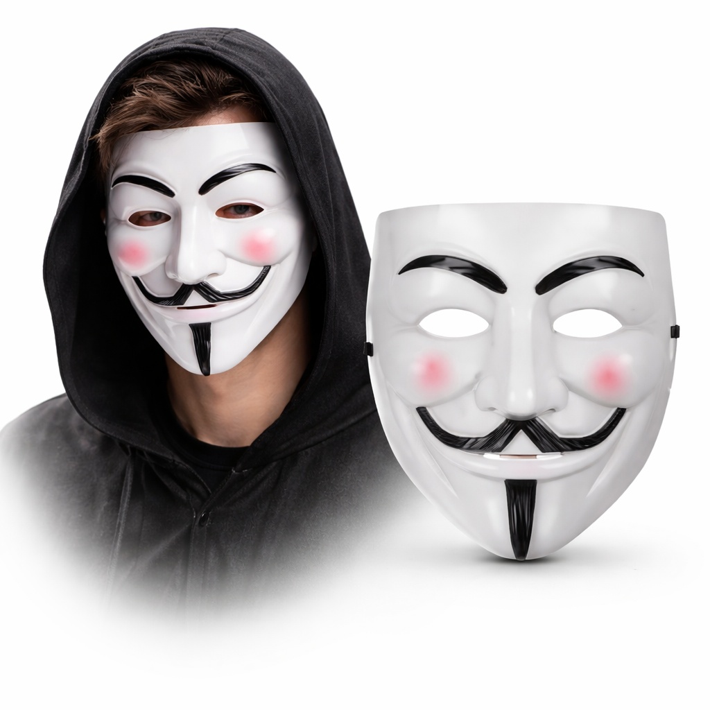 V Mask Premium Vendetta Beyaz (Guy Fawkes Stil)