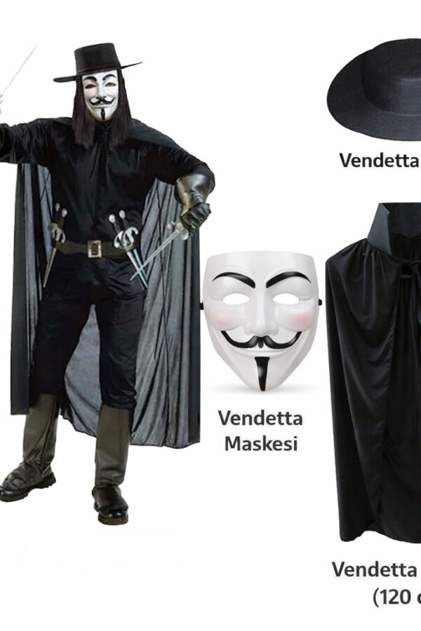 Vendetta Kostüm Seti –   Pelerin (120 cm)