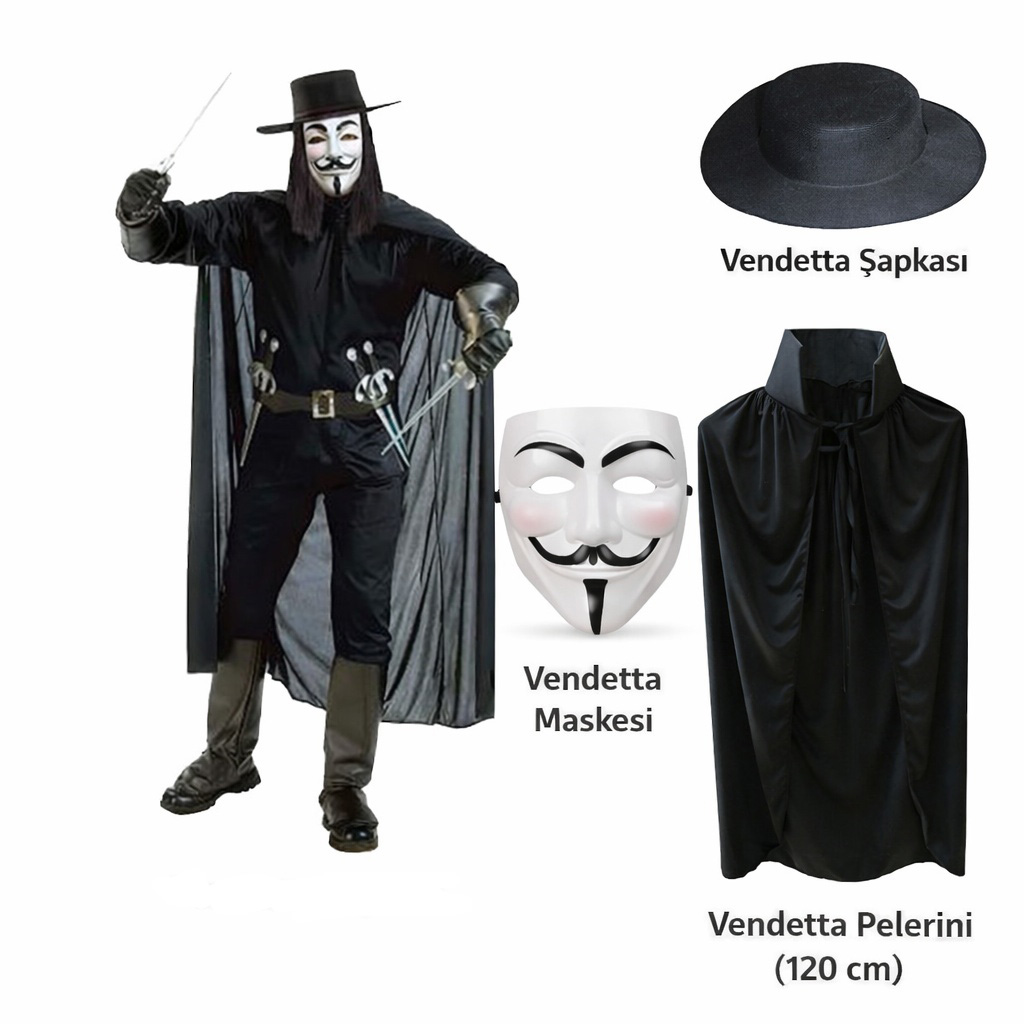 Vendetta Kostüm Seti – Pelerin (120 cm)