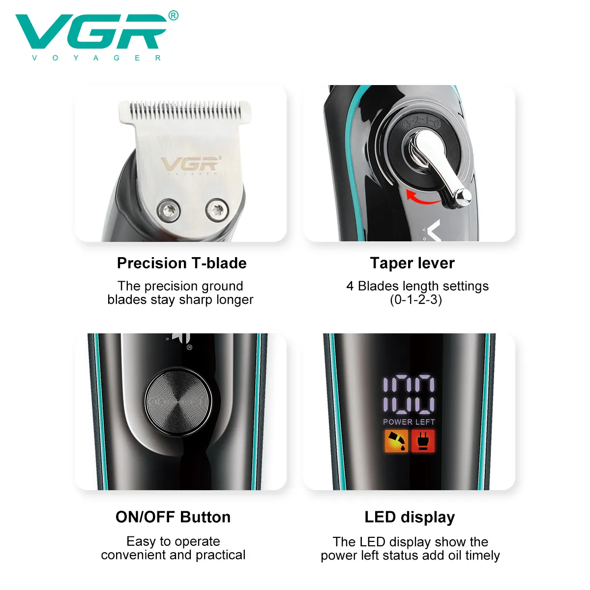 VGR V-075 T Bıçak Sıfır Kesim LCD Ekran Şarjlı Tıraş Makinesi - Görsel 2