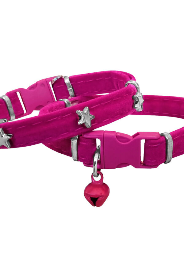 Kadife Kedi Boyun Tasması Yıldızlı 20-32 cm Pembe