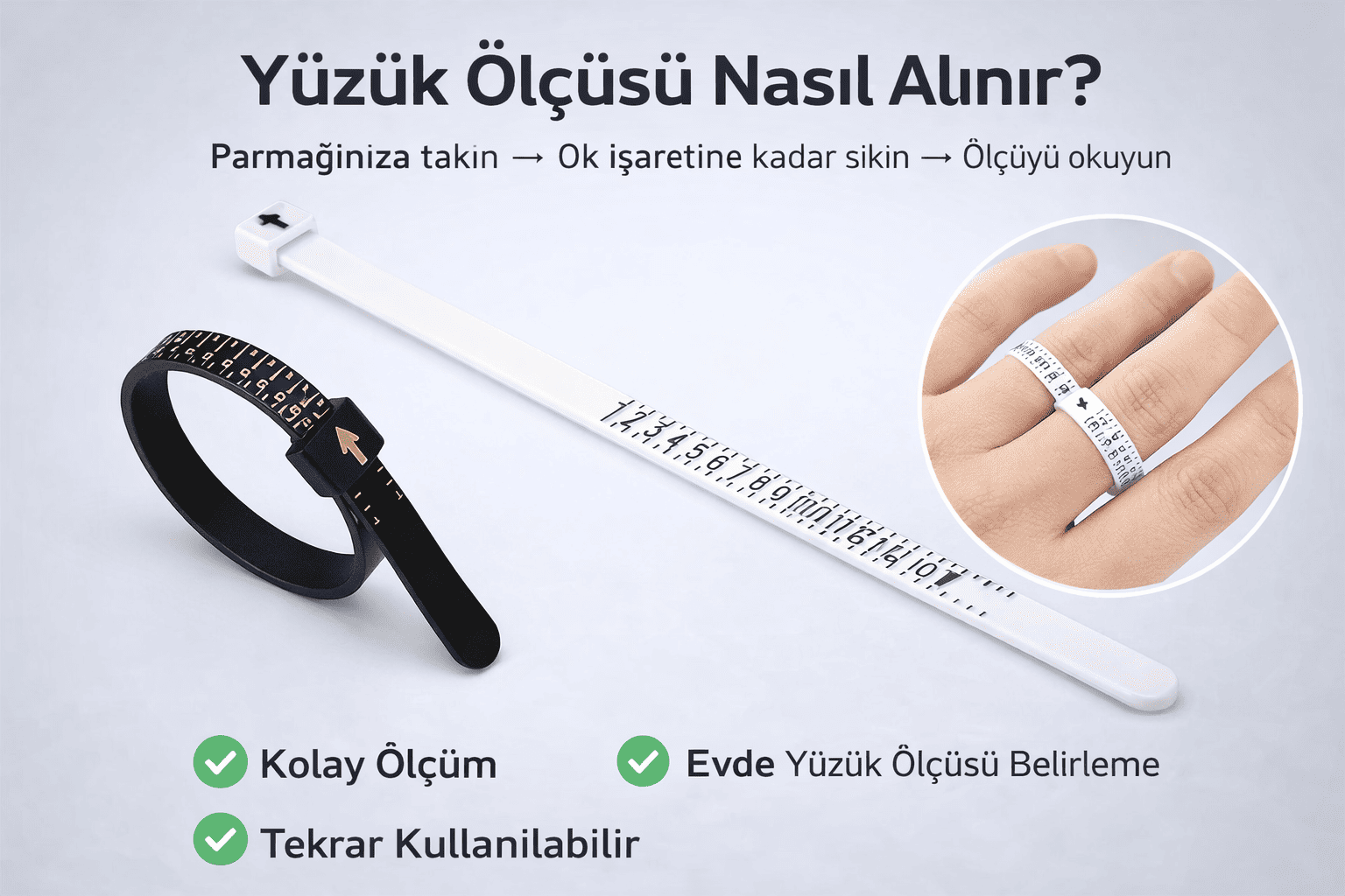 Yüzük Ölçüsü Alma Aleti Parmak Yüzük Ölçer Aparatı Ring Sizer Yüzük Ölçme Ölçü Seti - 2 Adet - Görsel 2