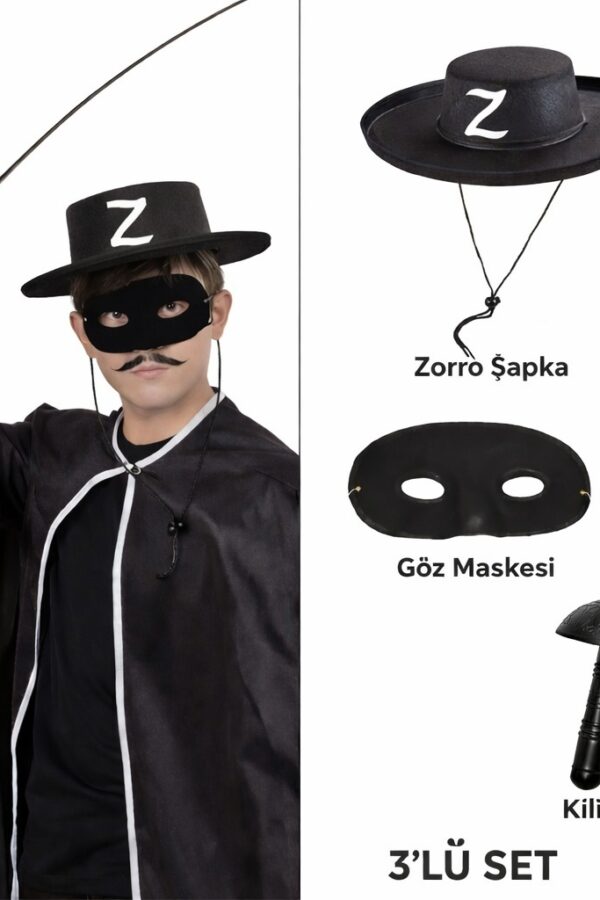 Zorro Kostüm Seti 3’lü Çuk – ,  ve