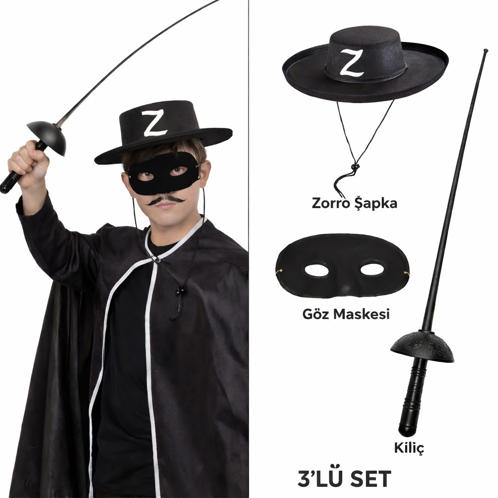 Zorro Kostüm Seti 3’lü Çuk – , ve