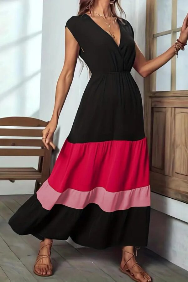 Kadın Kısa Kollu Kruvaze Yakalı çok Renkli Aerobin Elbise