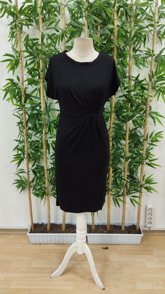 Kadın Kısa Kollu Bisiklet Yaka Yandan Büzgülü Midi Viskon Elbise - Görsel 6