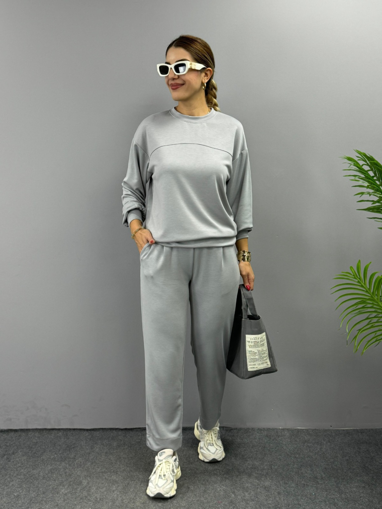 Kadın Uzun Kollu Bisiklet Yaka Viskon Iki Iplik Bluz Ve Pantolon Ikili Takım - Görsel 17