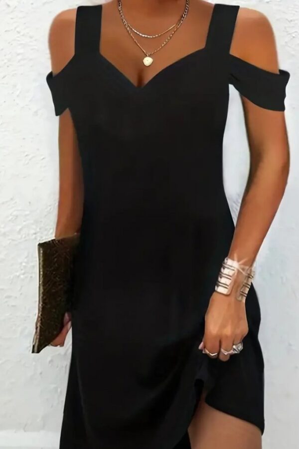 Kadın Omuzları Askılı Açık Kalp Yaka Jan Jan Krep Mini Elbise