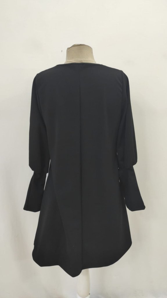 Kadın Uzun Kollu V Yakalı Kısa Ithal Krep Elbise - Görsel 10