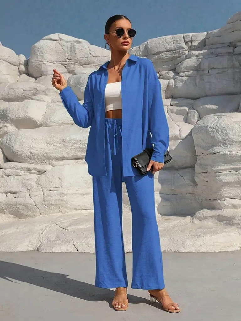 Kadın Uzun Kollu önü Açık Dokuma Ceket Ve Pantolon Ikili Takım - Görsel 8