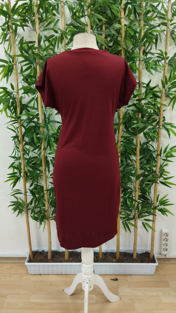 Kadın Kısa Kollu Bisiklet Yaka Yandan Büzgülü Midi Viskon Elbise - Görsel 15