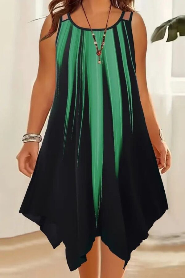 Kadın Askılı Yuvarlak Yaka Asimetrik Detaylı Desenli Süprem Elbise