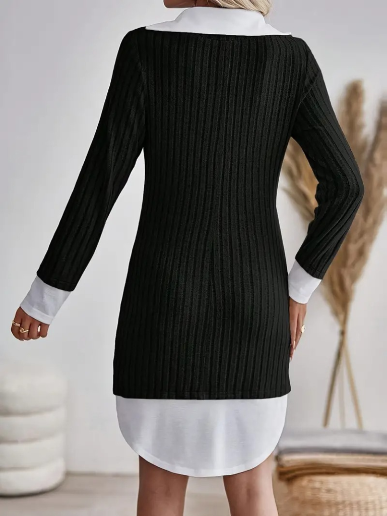 Kadın Uzun Kollu Yakalı şardonlu Kaşkorse Dokuma Detaylı Elbise - Görsel 3