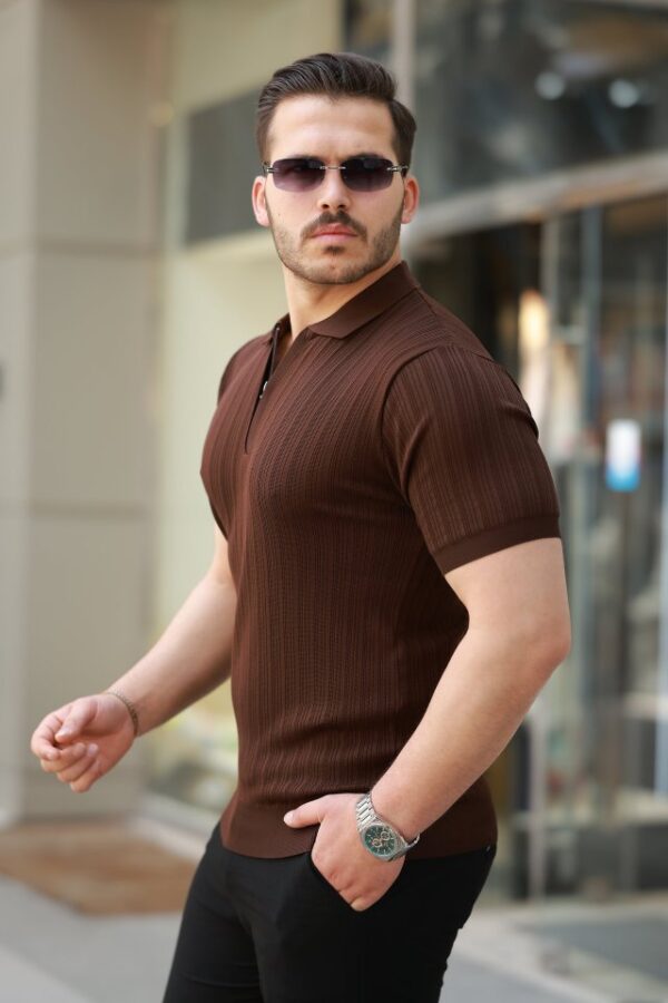 Erkek Fermuar Yakalı Kısa Kollu Tişört