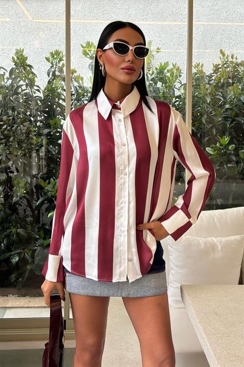 Çubuk Çizgili Şifon Saten Gömlek 3428