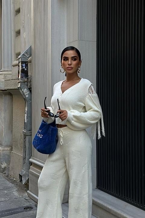 Püskül Detaylı Hırka Pantolon Triko Takım 9967