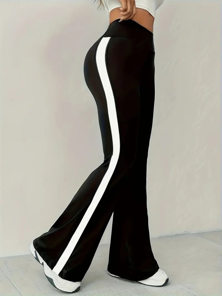 Kadın Yüksek Bel İspanyol Paçalı Yanlardan şerit Detaylı Dalgıç Tayt Pantolon - Görsel 7