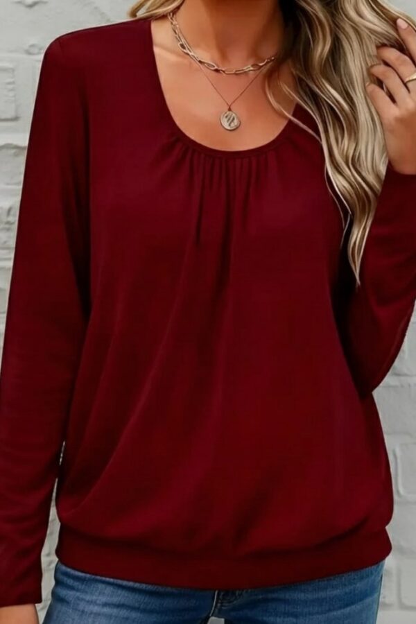 Kadın Uzun Kollu Yuvarlak Yakalı Viskon Bluz