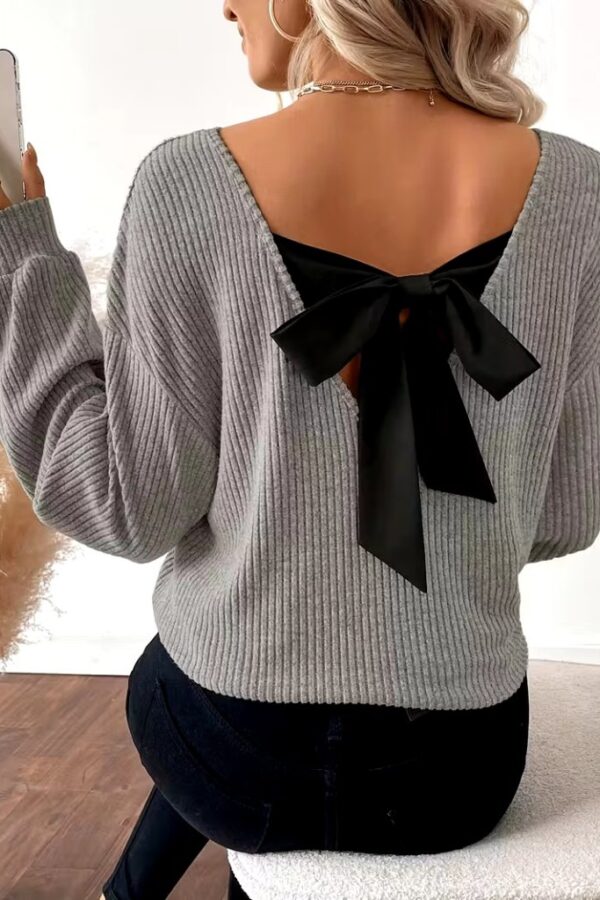 Kadın Uzun Kollu V Yakalı Arkadan Kurdela Detaylı şardonlu Kaşkorse Bluz