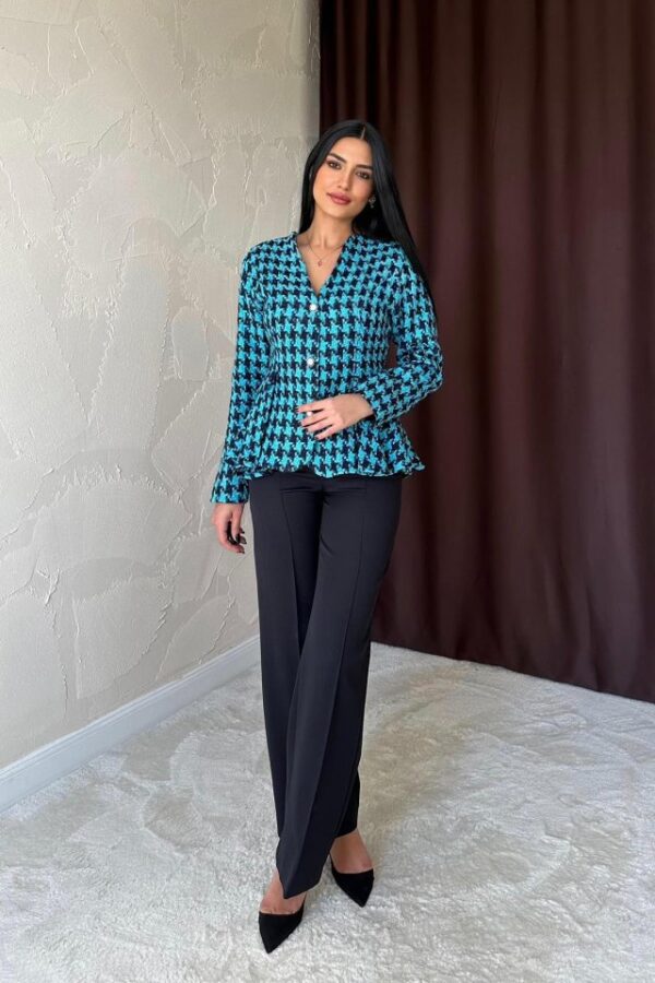 Mavi Arka Fiyonk Detaylı Ceket