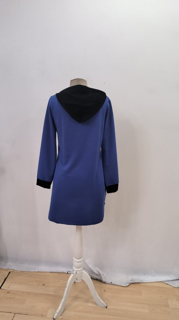 Kadın Uzun Kollu Kapşonlu önden Fermuarlı Düğmeli Mini Iki Iplik Elbise - Görsel 6