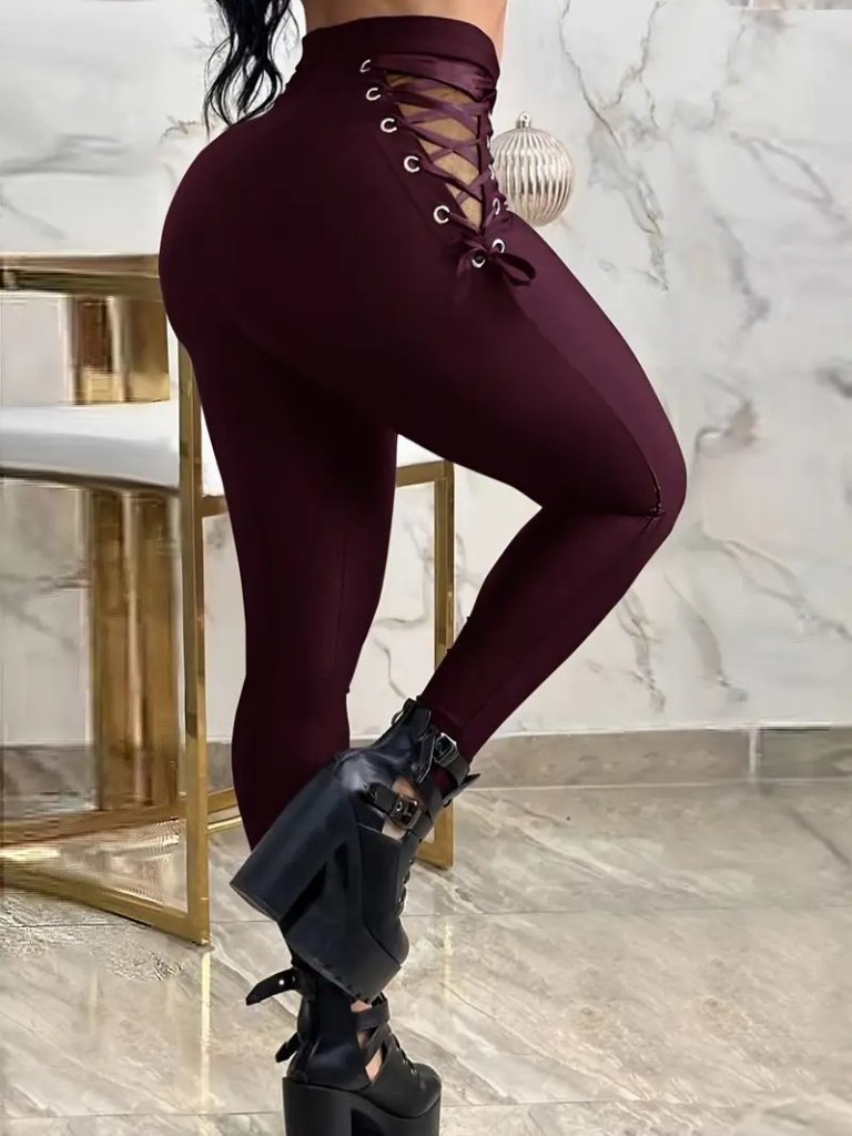 Kadın Yüksek Bel çapraz Bağcıklı Tül Detaylı Dalgıç Tayt - Görsel 13