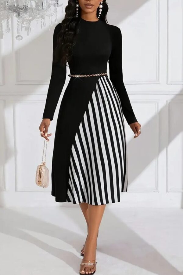 Kadın Uzun Kollu Balıkçı Yaka şerit Detaylı Dalgıç Elbise