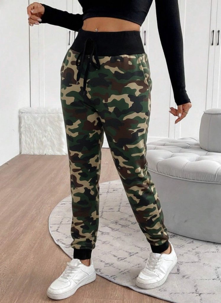 Kadın Yüksek Bel Bağcıklı Desenli Iki Iplik Pantolon - Görsel 24