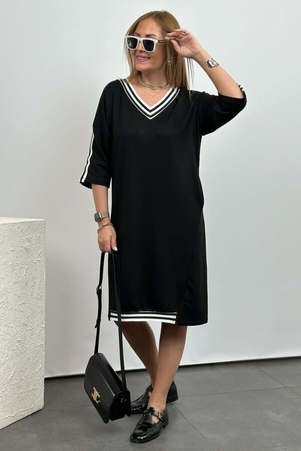 Kadın Siyah Diz Üstü Ribanalı Elbise