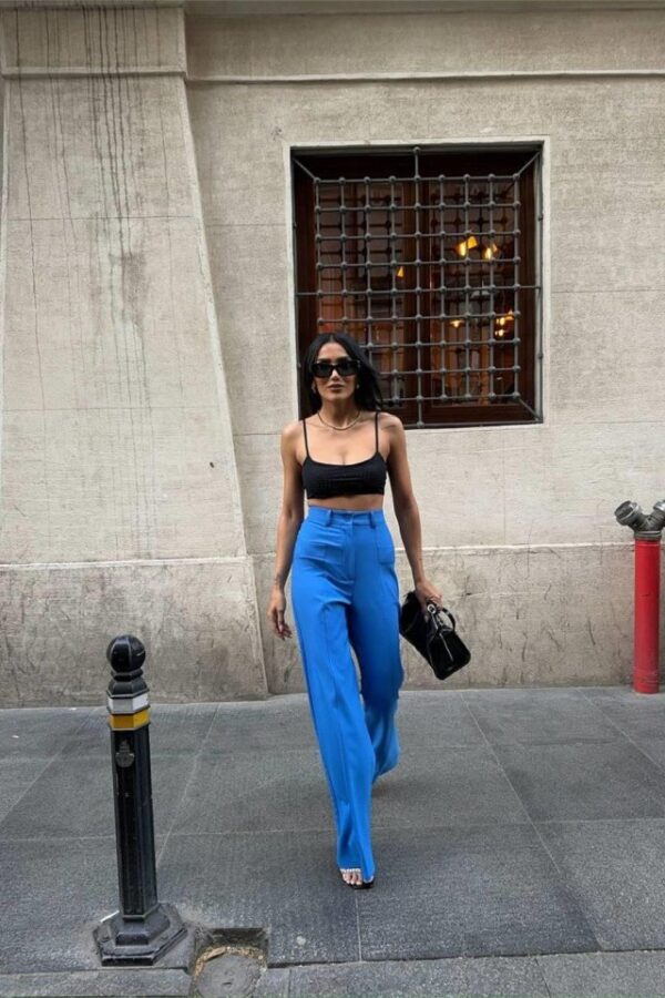 PANTOLON KAPALI CEP DETAYLI SALAŞ PANTOLON - Mavi