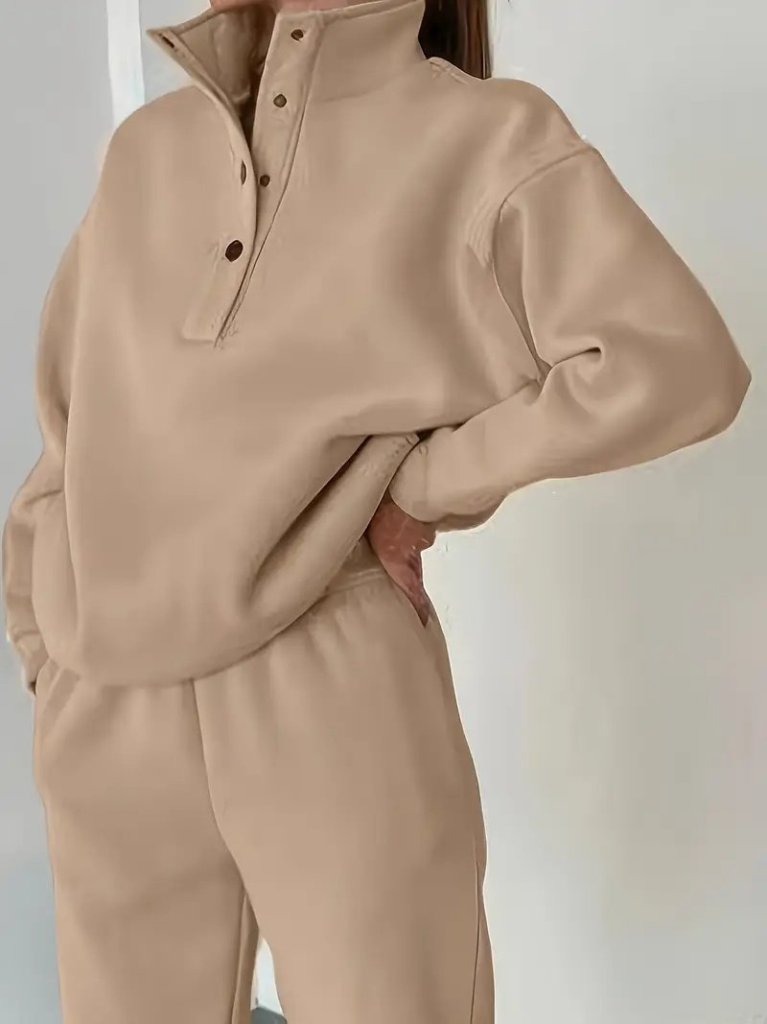 Kadın Uzun Kollu Balıkçı Dik Yakalı Düğmeli üç Iplik Bluz Ve Pantolon Ikili Takım - Görsel 11