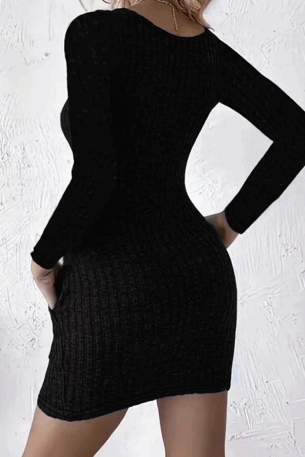 Kadın Uzun Kollu Yakası Açık Düğme Ve Cep Detaylı Kısa şardonlu Kaşkorse Elbise