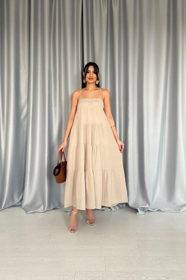 Siyah Askılı Parçalı Müslin Elbise