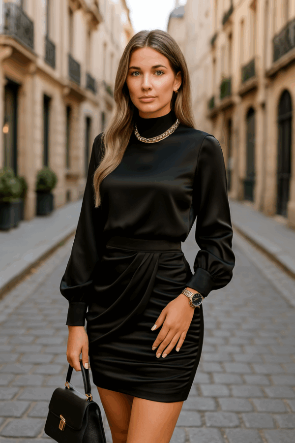 Kadın Yarım Balıkçı Yaka Vatka Ve Büzgü Detay Mini Elbise