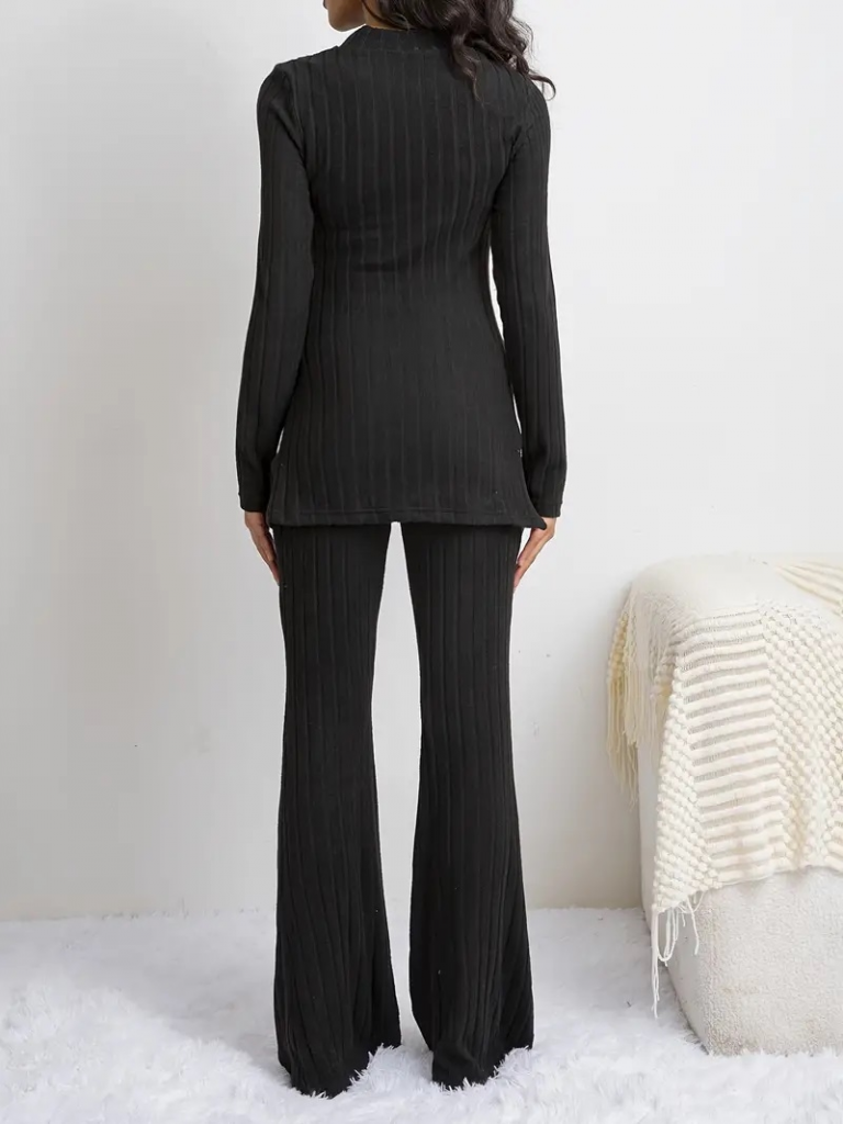 Kadın Uzun Kollu şardonlu üst Uzun Yanları Yırtmaçlı Alt Ispanyol Kaşkorse Ikili Takım - Görsel 4