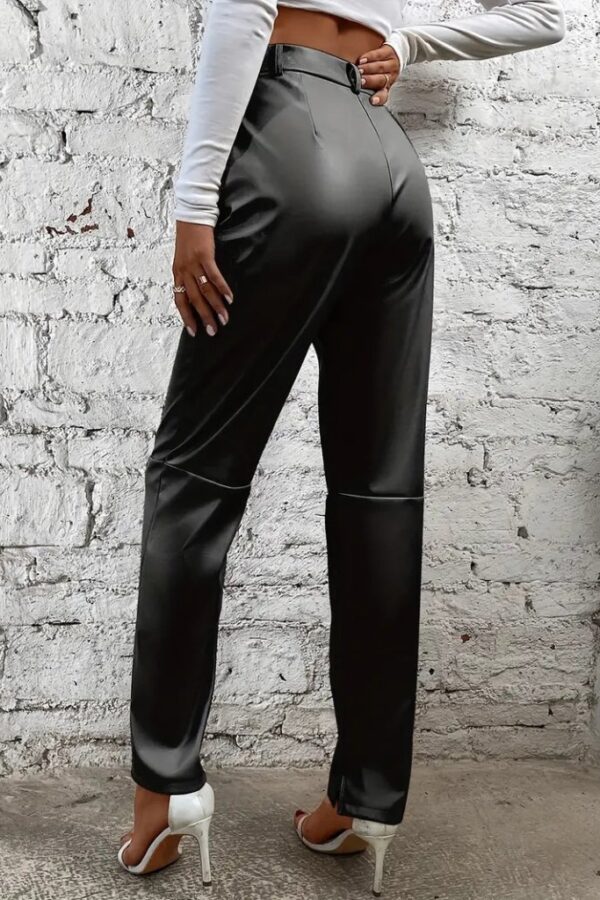 Kadın Yüksek Bel önden Düğmeli Deri Pantolon