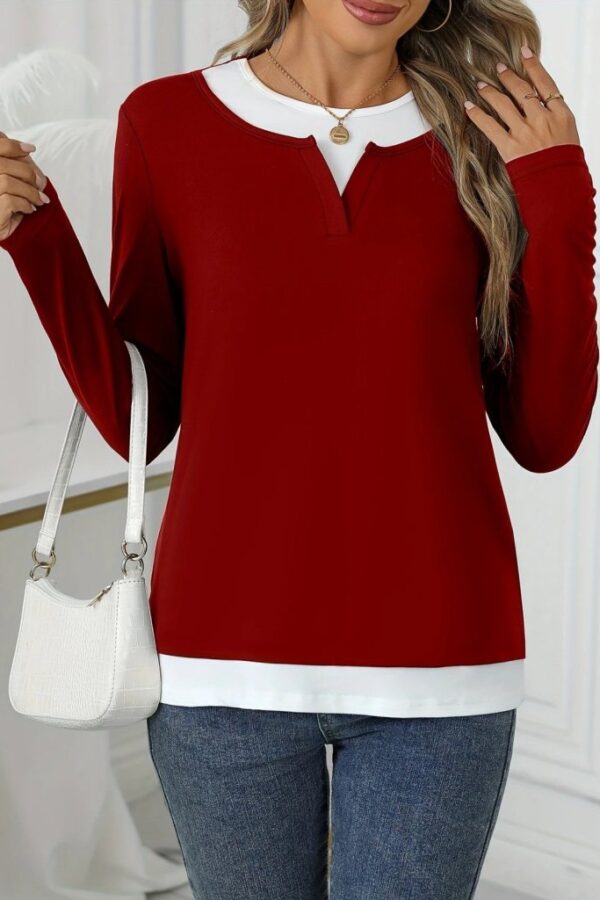 Kadın Uzun Kollu V Yakalı çift Renkli Viskon Iki Iplik Bluz