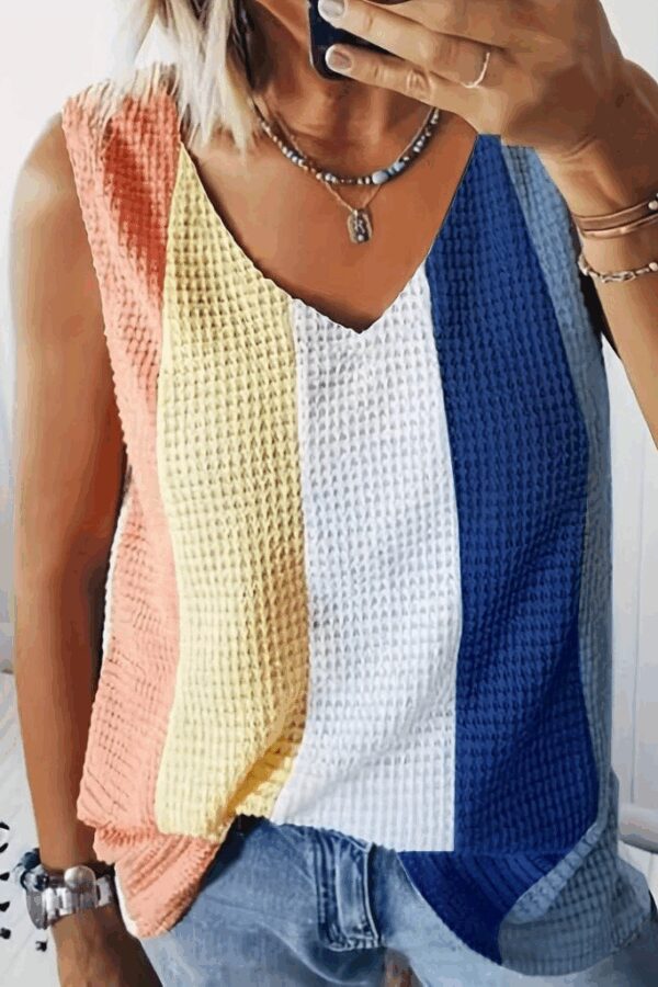 Kadın Askılı V Yakalı çok Renkli Triko Bluz