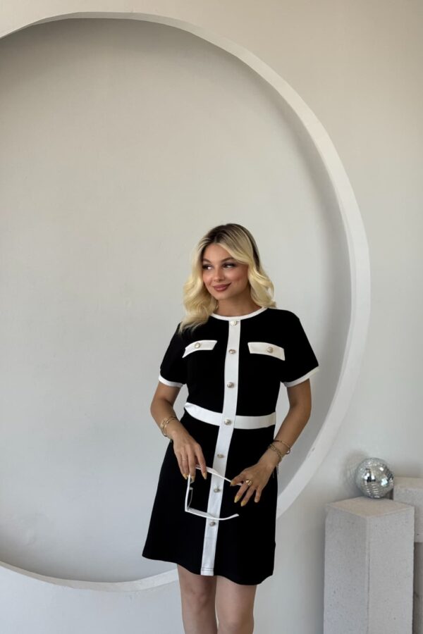 Kadın Kısa Kollu Bisiklet Yaka önden Düğmeli Modal Elbise