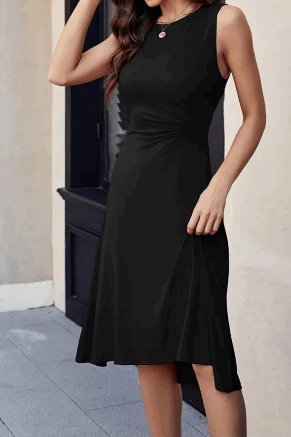 Kadın Sıfır Kol Bisiklet Yaka Bel Büzgü Detay Viskon Elbise