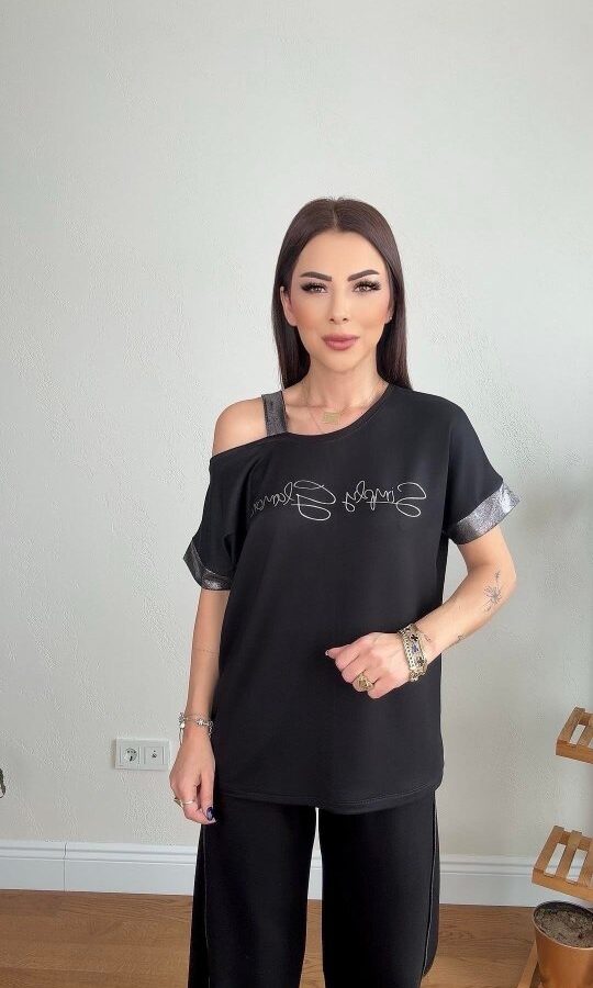 Kadın Kumaş Omuz Dekolteli Siyah Takım