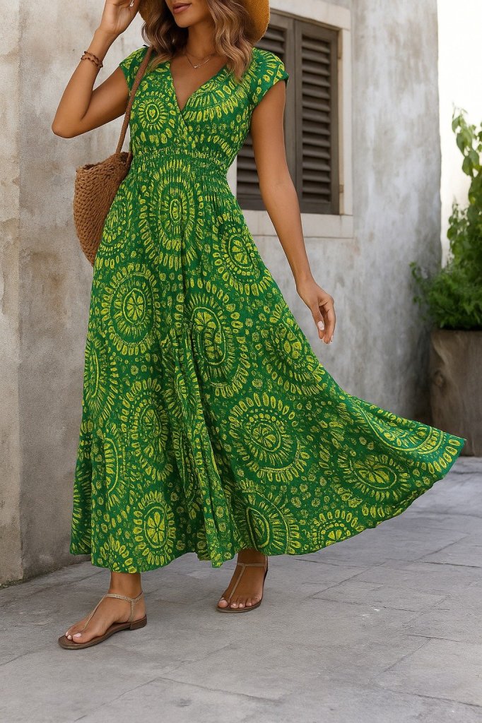 Kadın Kısa Yarasa Kanat Kollu V Yakalı Beli Büzgülü Süprem Elbise - Görsel 15